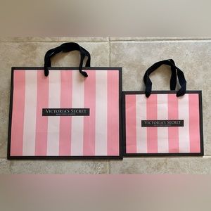 2 Victoria’s Secret Pink Stripe Logo Small/Med Glossy Paper Bag GUC